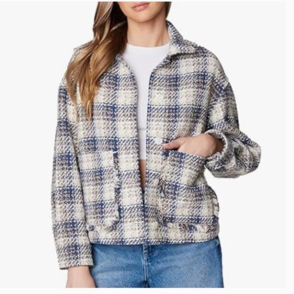 BLANK NYC Plaid Tweed Shacket Jacket In Blue White XS - Picture 7 of 7